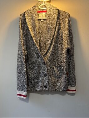 Roots Black & White Marled Shawl Collar Cardigan with Stripe Cuffs